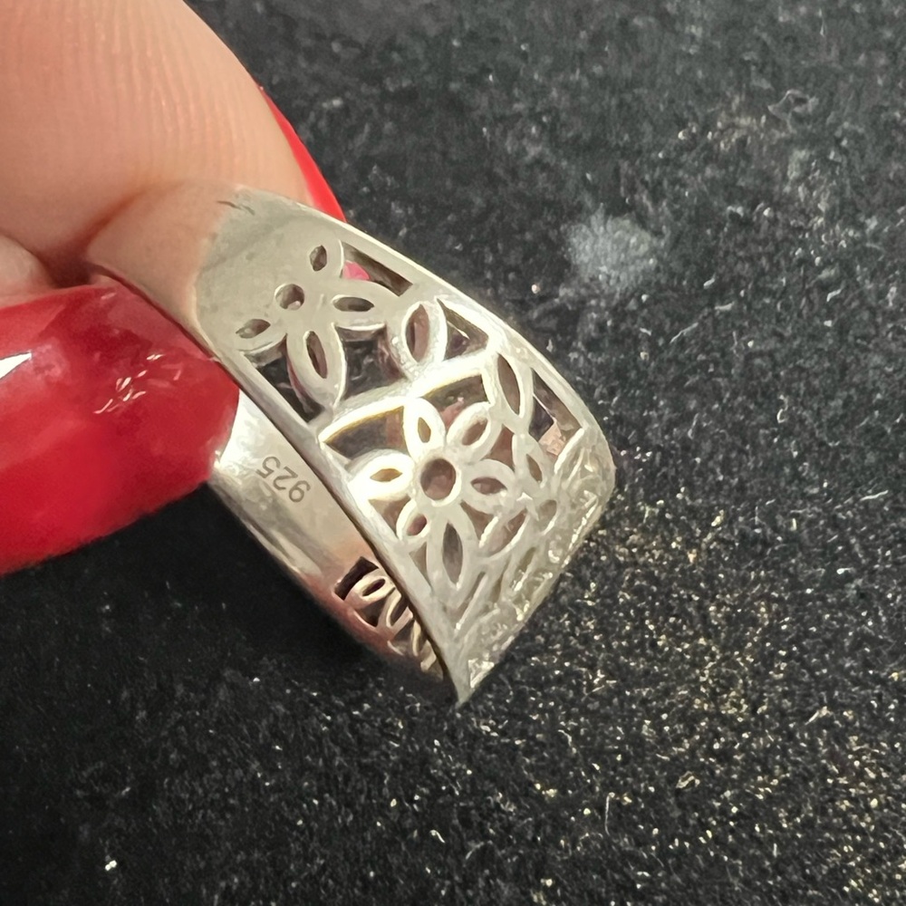 925 STERLING SILVER Floral Cutout Wide Band Ring - - Picture 3 of 6